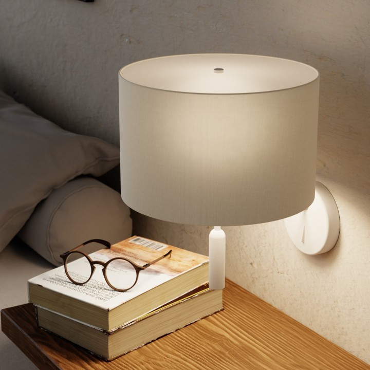 Aplique BASIC STYLO. Metal blanco y pantalla natural.| Sulion