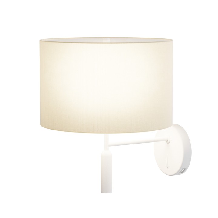 Aplique BASIC STYLO. Metal blanco y pantalla natural.| Sulion