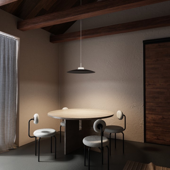 Lámpara de techo CARMEN. Metal plano acabado negro y módulo blanco. 9W