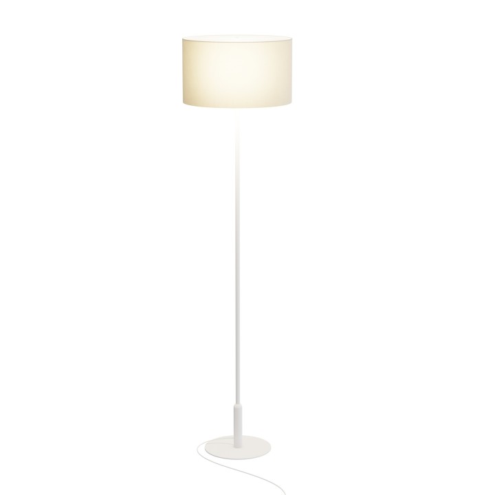 Lámpara de pie BASIC STYLO. Metal blanco arenado y textil natural 25x25x150cm