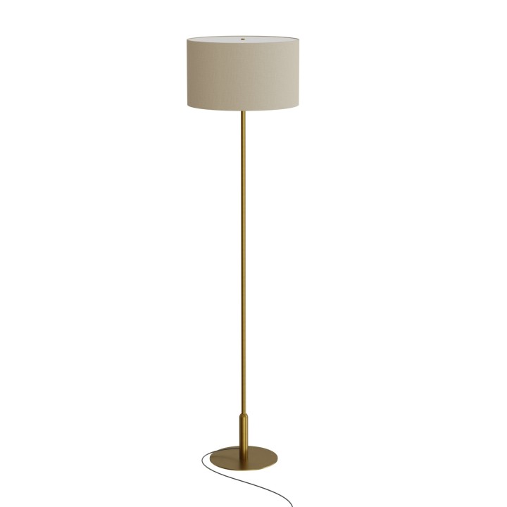 Lámpara de pie BASIC STYLO. Metal latón satinado y textil 25x25x150cm