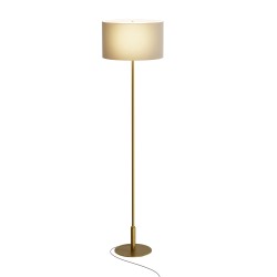 Lámpara de pie BASIC STYLO. Metal latón satinado y textil 25x25x150cm