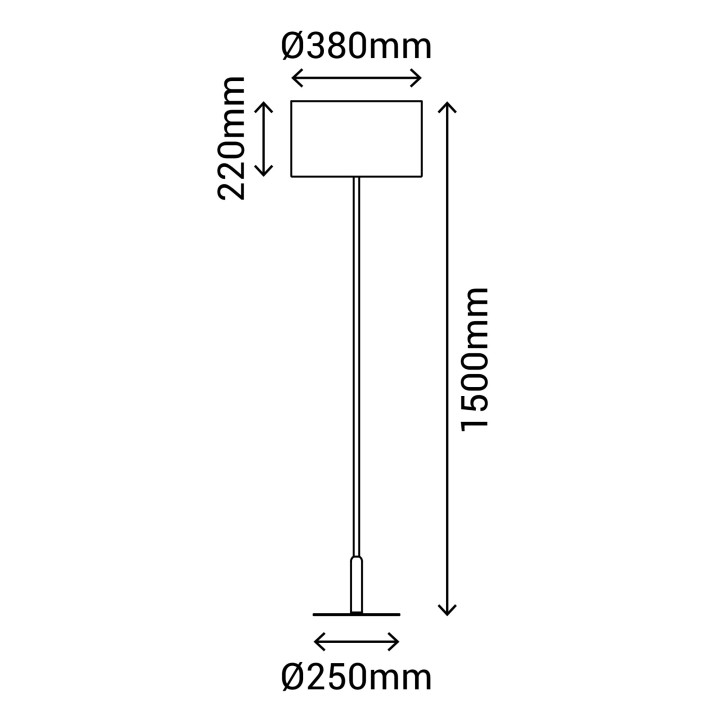 Lámpara de pie BASIC STYLO. Metal latón satinado y textil 25x25x150cm