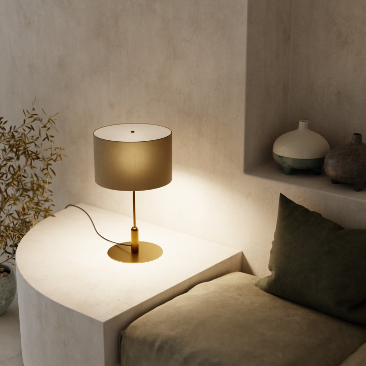 Sobremesa BASIC STYLO.Metal latón y pantalla natural.1xE27|Sulion