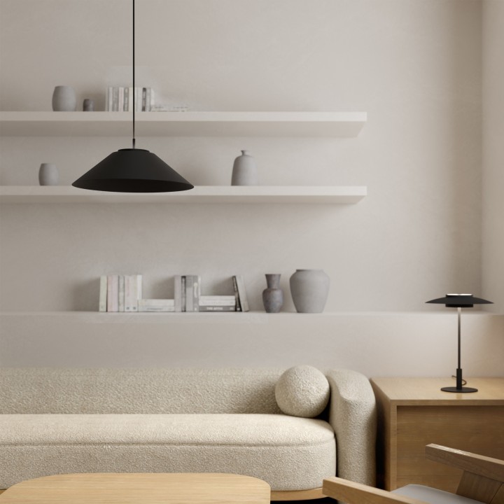 Lámpara de techo VALENTINA.Metal cono negro y módulo negro.LED 18W