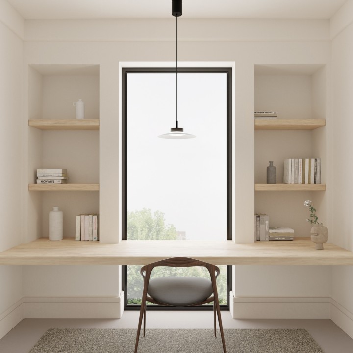 Lámpara de techo CARMEN. Metal plano S blanco y módulo negro. LED 9W