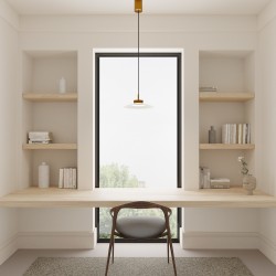 Lámpara de techo CARMEN. Metal plano S blanco y módulo latón . LED 9W