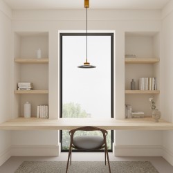 Lámpara de techo CARMEN. Metal plano S negro y módulo latón . LED 9W