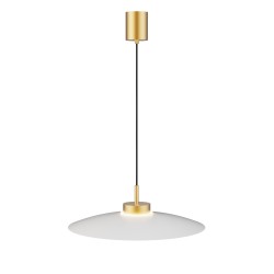 Lámpara de techo CARMEN. Metal plano blanco y módulo latón . LED 9W