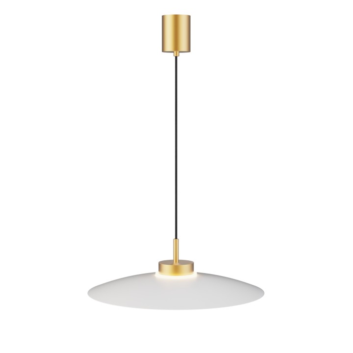 Lámpara de techo CARMEN. Metal plano blanco y módulo latón . LED 9W