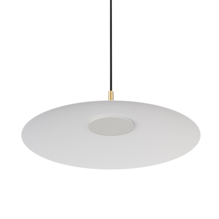 Lámpara de techo CARMEN. Metal plano blanco y módulo latón . LED 9W