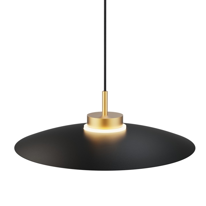 Lámpara de techo CARMEN. Metal plano negro y módulo latón . LED 9W