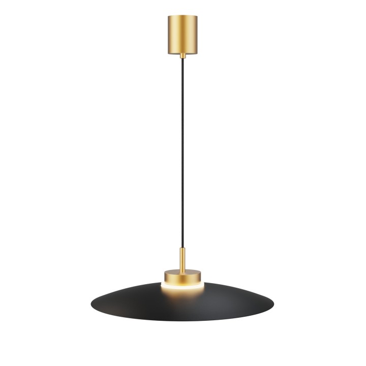 Lámpara de techo CARMEN. Metal plano negro y módulo latón . LED 9W