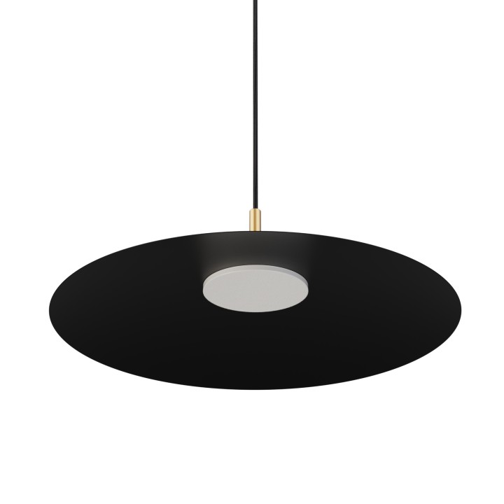 Lámpara de techo CARMEN. Metal plano negro y módulo latón . LED 9W