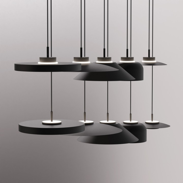 Lámpara de techo CARMEN. Metal acabado negro y módulo latón . LED 9W