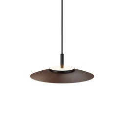 Lámpara de techo VALENTINA.Metal plano S madera y módulo negro.LED 18W