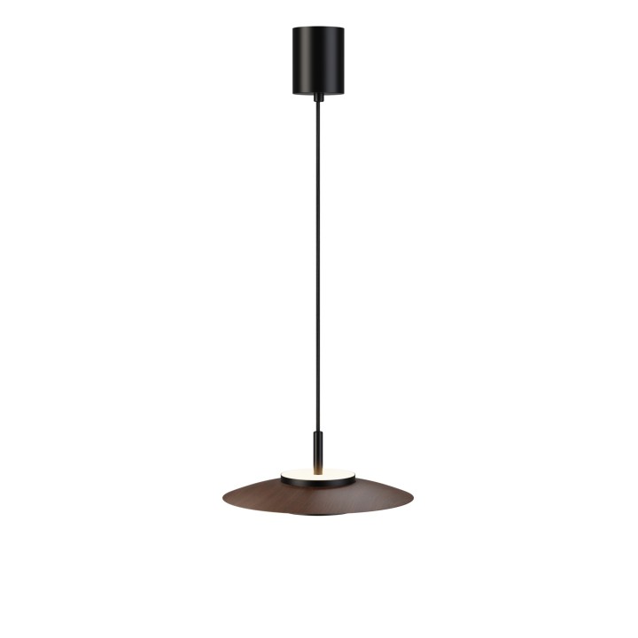 Lámpara de techo VALENTINA.Metal plano S madera y módulo negro.LED 18W