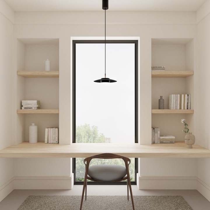 Lámpara de techo VALENTINA.Metal plano S negro y módulo negro. LED 18W