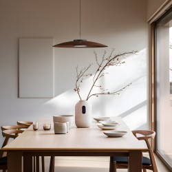 Lámpara de techo VALENTINA.Metal plano madera y módulo negro.LED 18W