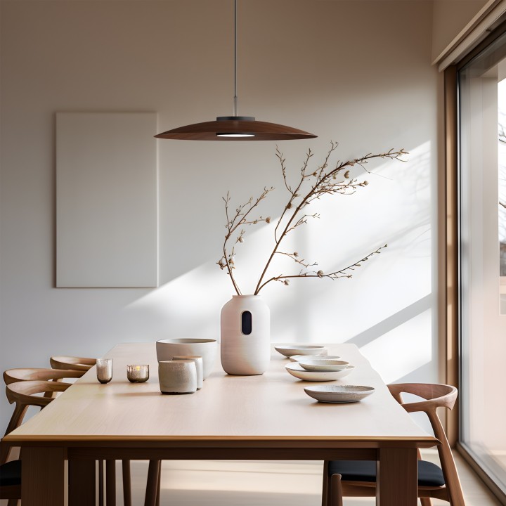 Lámpara de techo VALENTINA.Metal plano madera y módulo negro.LED 18W