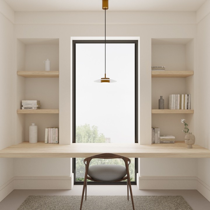 Lámpara de techo VALENTINA.Metal plano S blanco y módulo latón. LED18W