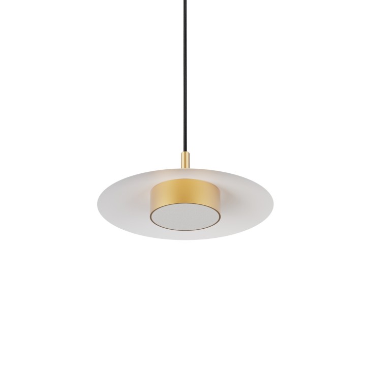 Lámpara de techo VALENTINA.Metal plano S blanco y módulo latón. LED18W