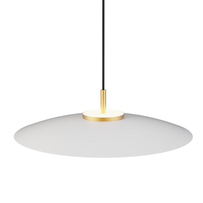 Lámpara de techo VALENTINA.Metal plano blanco y módulo latón.LED 18W