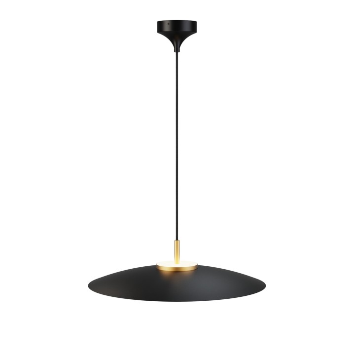 Lámpara de techo VALENTINA.Metal plano negro y módulo latón. LED 18W
