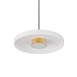 Lámpara de techo VALENTINA.Metal acabado blanco y módulo latón.LED 18W