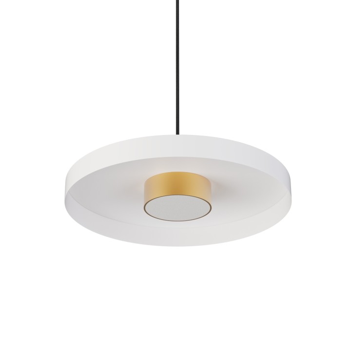 Lámpara de techo VALENTINA.Metal acabado blanco y módulo latón.LED 18W