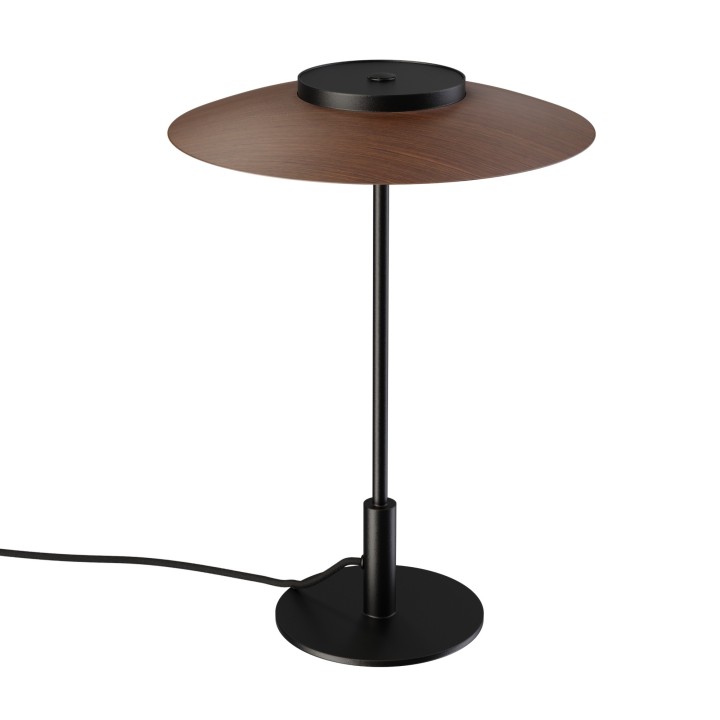 Sobremesa VALENTINA. Metal negro y tulipa acabado madera. LED 9W. CCT