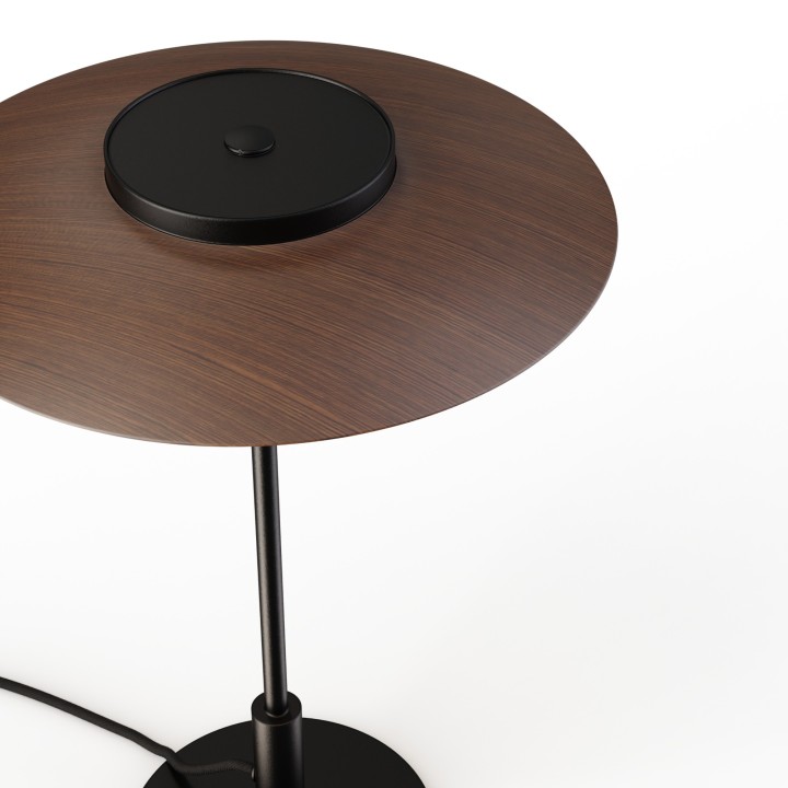 Sobremesa VALENTINA. Metal negro y tulipa acabado madera. LED 9W. CCT