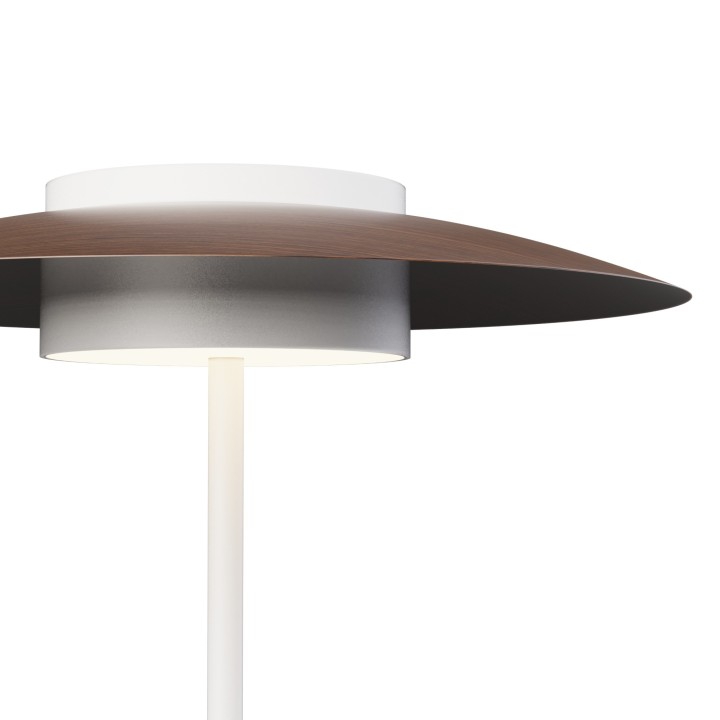 Sobremesa VALENTINA. Metal blanco y tulipa acabado madera. LED 9W. CCT