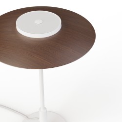 Sobremesa VALENTINA. Metal blanco y tulipa acabado madera. LED 9W. CCT