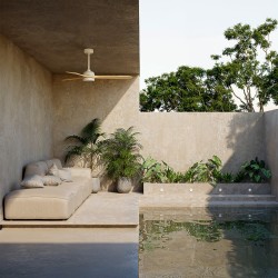 Ventilador de techo exterior con luz TONDA madera - Sulion