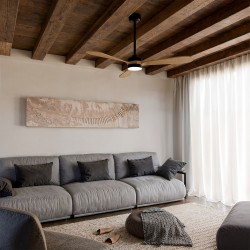 Ventilador de techo exterior con luz TONDA madera oscura - Sulion