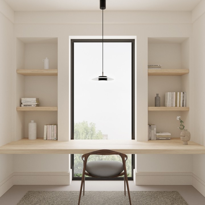 Lámpara de techo VALENTINA.Metal plano S blanco y módulo negro.LED 18W