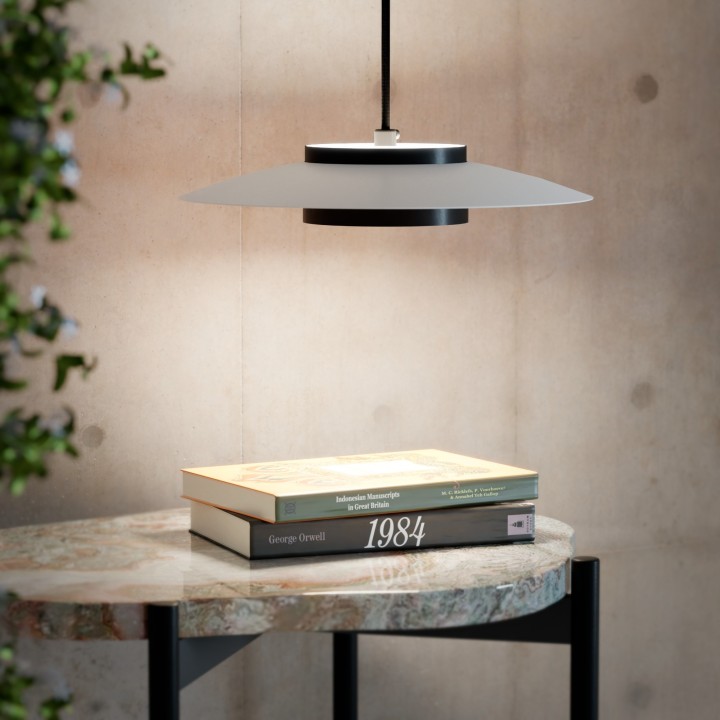 Lámpara de techo VALENTINA.Metal plano S blanco y módulo negro.LED 18W