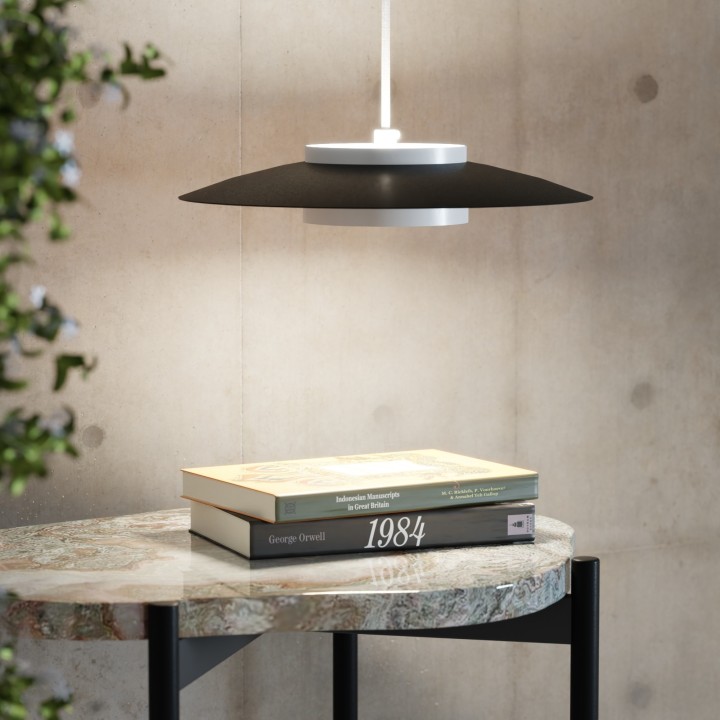 Lámpara de techo VALENTINA.Metal plano S negro y módulo blanco.LED 18W