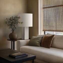 Sobremesa EMMA de yeso blanco con pantalla textil blanca.1xE27 |Sulion