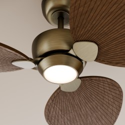 Ventilador de techo ALMA S 3 palas luz latón y madera oscura Sulion