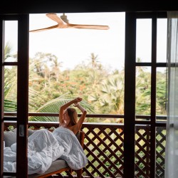 Ventilador de techo exterior NATI L blanco y madera - Sulion