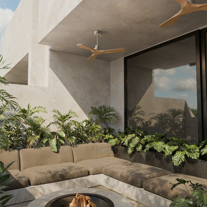 Ventilador de techo exterior NATI M níquel y madera oscura - Sulion