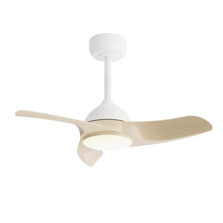 Ventilador de techo DIEHL S blanco y palas madera clara con luz Sulion