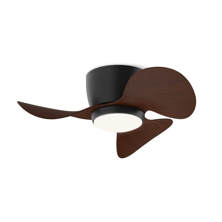 Ventilador de techo con luz MONTY negro y palas madera oscura - Sulion