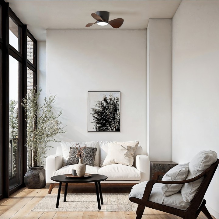 Ventilador de techo con luz MONTY negro y palas madera oscura - Sulion