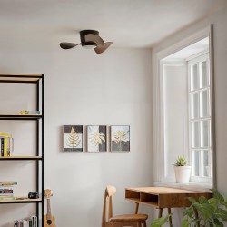 Ventilador de techo con luz MONTY negro y palas madera oscura - Sulion