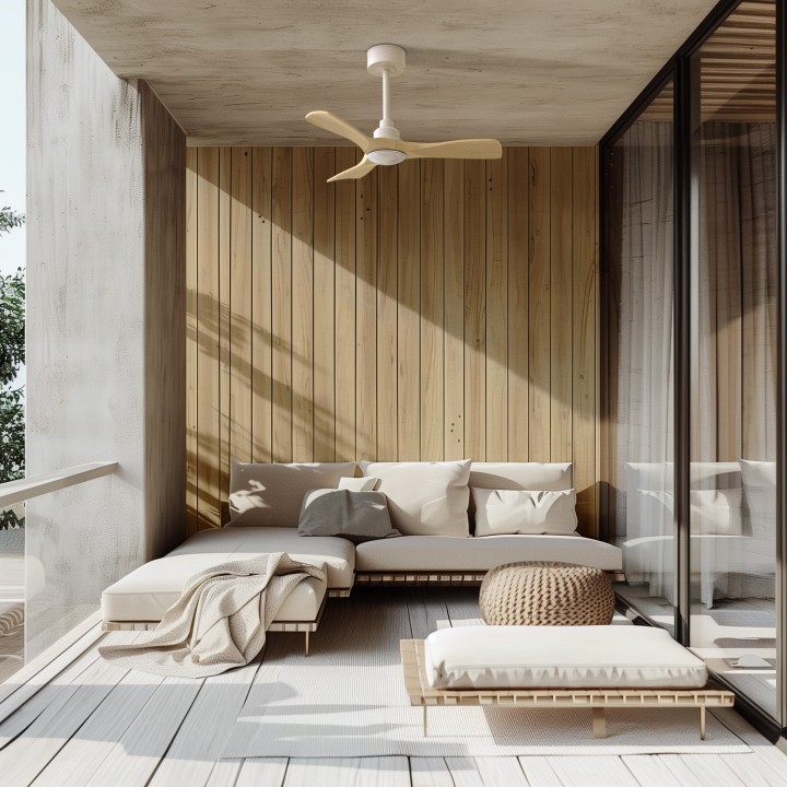 Ventilador de techo CARLA S blanco y palas de madera, con luz Sulion