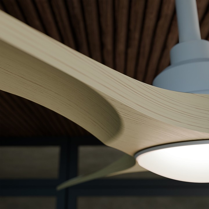 Ventilador de techo CARLA S blanco y palas de madera, con luz Sulion