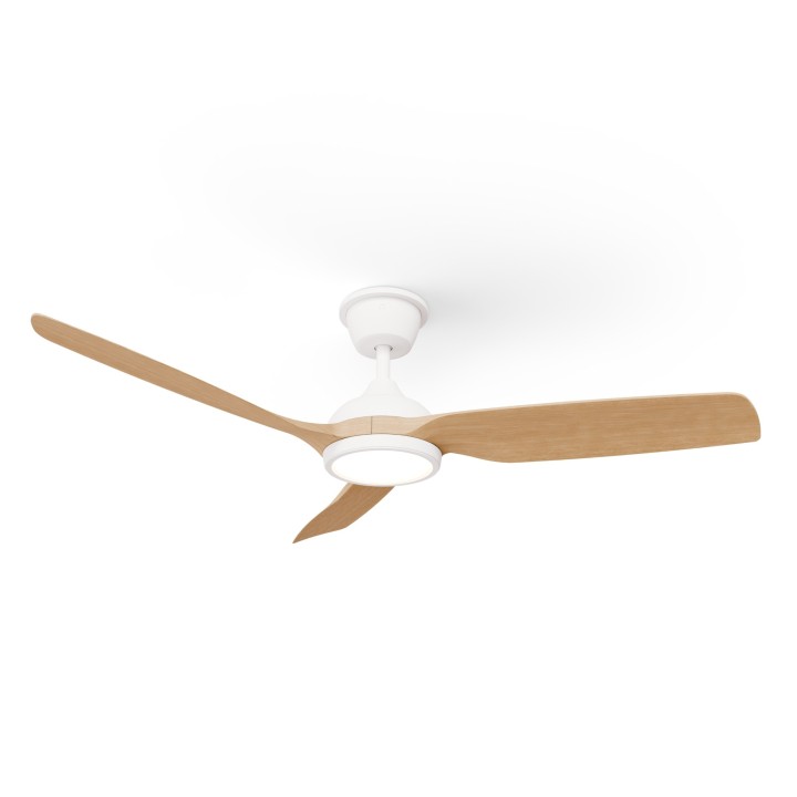 Ventilador DANA blanco con luz y palas de madera IP66 – Sulion
